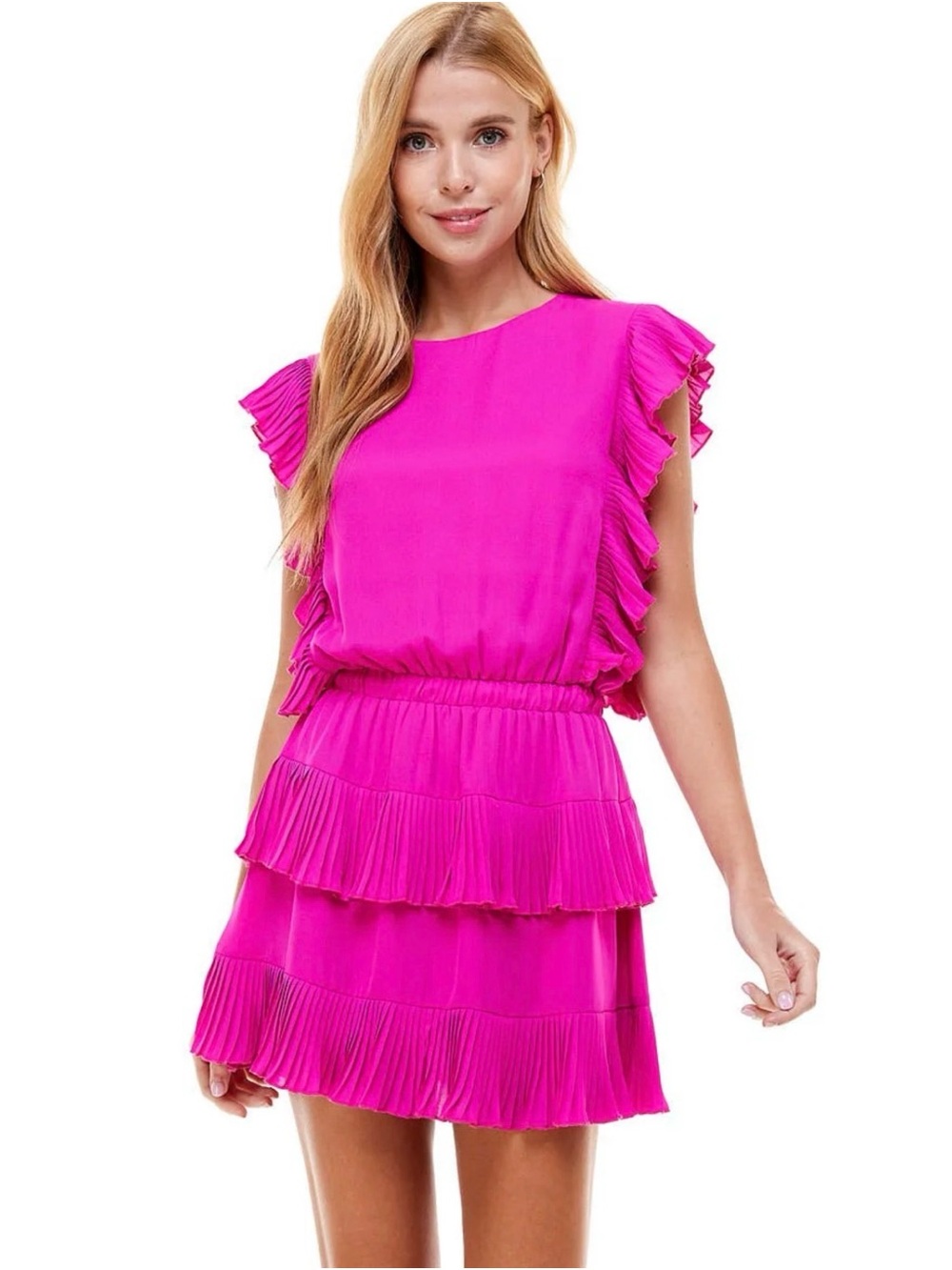 TCEC Women's Fuchsia Ruffle Tiered Dress